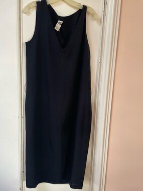 Anne Klein Navy Sleeveless V-Neck Midi Dress